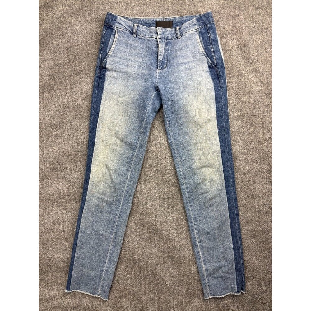 Vince Tuxedo‎ Stripe Jeans Women's 26 Blue Raw Hem Sunset Blvd Mid Rise Slim Leg